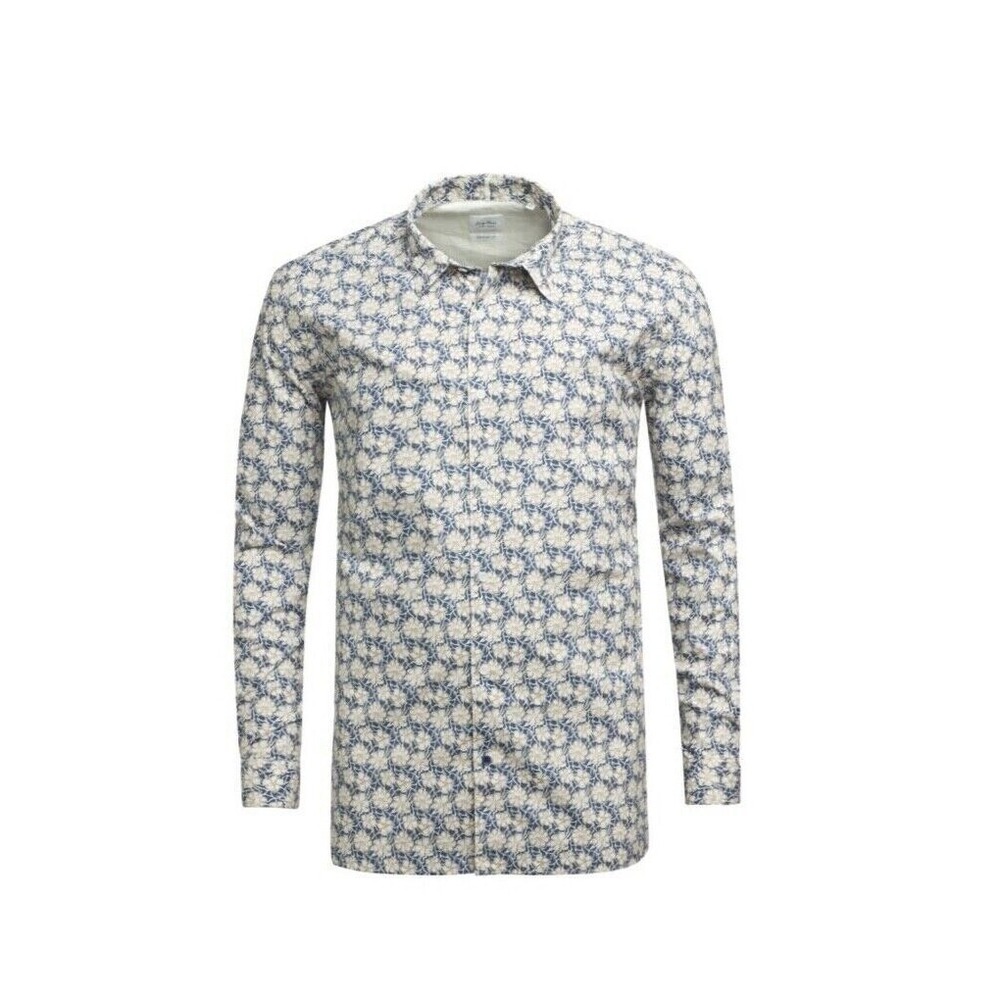 Serge Blanco Liberty Floral Beige Navy Spring Print Long‎ Sleeve Shirt, Size XL